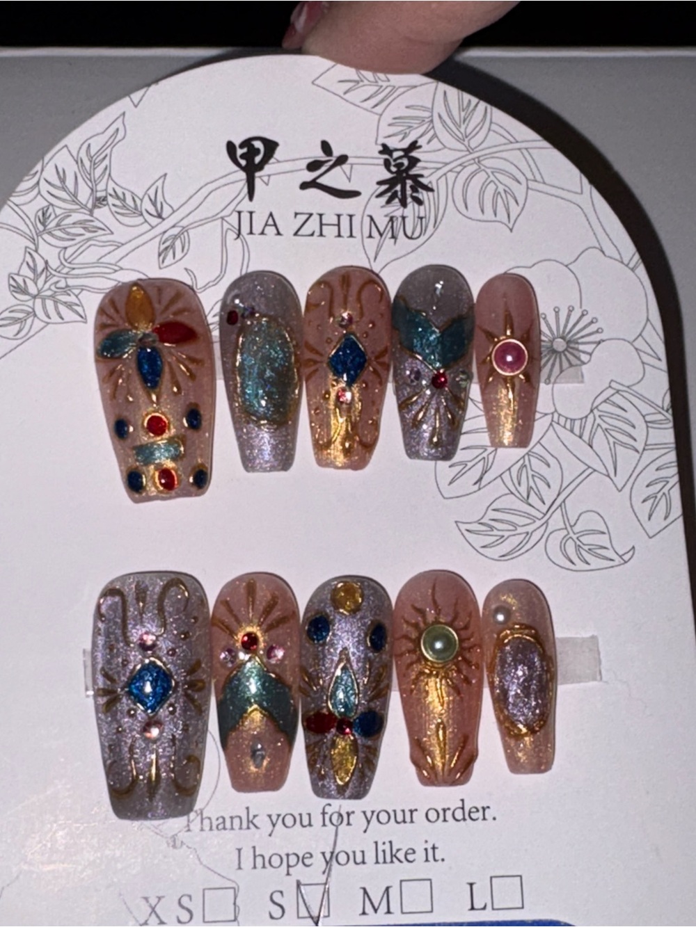Jia Zhi Mu Embellished Rose Gold & Multicolor Gem Press-On Nails